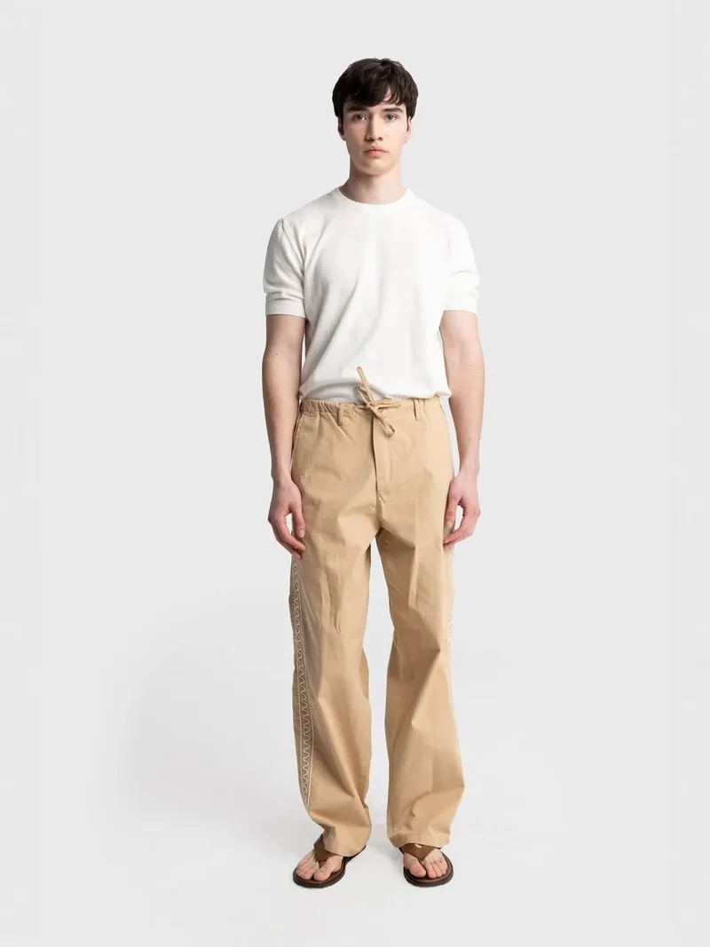 Giesto GIESTO Men's Regular Fit Drawstring Waist Poplin Pants with Embroidery